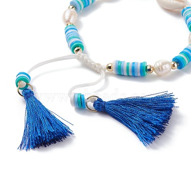 Coquillage naturel avec mauvais œil et bracelet en perles tressées(BJEW-TA00049-02)-5
