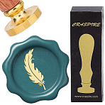 Brass Wax Seal Stamps with Wood Handle, for DIY Scrapbooking, Feather, 25mm(AJEW-WH0412-0195)