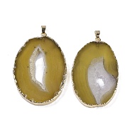 Natural Agate Big Pendants, Oval Charms, Dyed & Heated, with Golden Plated Brass Findings, Goldenrod, 50~62x33~43x5~7mm, Hole: 7.5x4.5mm(KK-F868-29G-04)