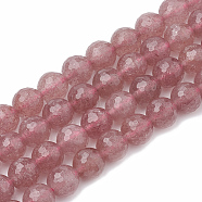 Natural Strawberry Quartz Beads Strands, Faceted(128 Facets), Round, 10~11mm, Hole: 1mm, about 36~40pcs/strand, 15.7 inch(G-R447-10mm-04)