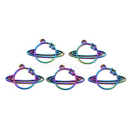 Alloy Open Back Bezel Pendants, Cadmium Free & Nickel Free & Lead Free, Planet, Rainbow Color, 19x27x1.5mm, Hole: 1.8mm(PALLOY-S180-128-NR)