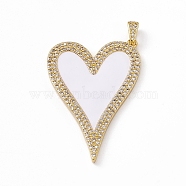 Brass Micro Pave Cubic Zirconia Pendants, Enamel Style, Heart Charm, Golden, White, 44.5x28.5x2.5mm, Hole: 5x2.5mm(KK-P224-02G-02)