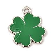 Saint Patrick's Day Theme Alloy Enamel Pendants, Platinum, Clover, 22x20x1.5mm, Hole: 2mm(ENAM-D062-01A-P)