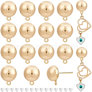 20Pcs Brass Half Round Stud Earring Findings, with Horizontal Loop and 50Pcs Plastic Ear Nuts, Real 18K Gold Plated, 13x10mm, Hole: 1mm, Pin: 0.8mm(KK-BC0008-81)
