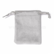 Velvet Jewelry Drawstring Bags, with Satin Ribbon, Rectangle, Silver, 10x8x0.3cm(TP-D001-01A-03)