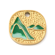 Ion Plating(IP) 304 Stainless Steel Enamel Pendants, Textured and Laser Cut, Square with Mountain Charm, Real 18K Gold Plated, 14x15x1.5mm, Hole: 1.8mm(STAS-Q301-12G)