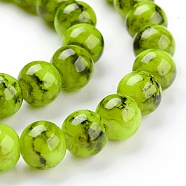 Spray Painted Glass Bead Strands, Round, Green Yellow, 8mm, Hole: 1.3~1.6mm, about 100pcs/strand, 31.4 inch(X-GLAD-S075-8mm-29)