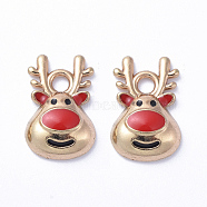 Golden Plated Alloy Enamel Charms, for Christmas, Elk, Colorful, 14x9x3mm, Hole: 2mm(ENAM-D040-E01-G)