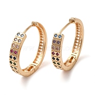 Brass Micro Pave Colorful Cubic Zirconia Hoop Earrings, Rectangle, Light Gold, 25x26x4.5mm(EJEW-M238-61KCG)