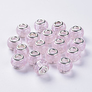 Handmade Luminous Lampwork European Beads, Large Hole Beads, with Silver Color Plated Brass Double Cores, Rondelle, Thistle, 14x11mm, Hole: 5mm(LAMP-S193-009J)
