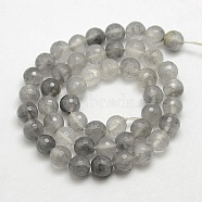 Natural Gemstone Cloudy Quartz Faceted Round Bead Strands, 8mm, Hole: 1mm, about: 48pcs/strand, 15.5 inch(G-O021-8mm-03A)