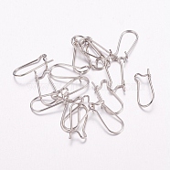 Brass Hoop Earrings Findings Kidney Ear Wires, Lead Free and Cadmium Free, Platinum Plated, 24 Gauge, 16~18x8x0.5mm(EC221-1)