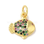 Rack Plating Brass Micro Pave Cubic Zirconia Pendants, with Jump Ring, Long-Lasting Plated, Lead Free & Cadmium Free, Fish Charm, Real 18K Gold Plated, 12x11.5x2.5mm, Hole: 3.5mm(KK-K377-89G)