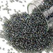 TOHO Round Seed Beads, Japanese Seed Beads, (176B) Dark Grey Black Diamond Transparent Rainbow, 15/0, 1.5mm, Hole: 0.7mm, about 3000pcs/bottle, 10g/bottle(SEED-JPTR15-0176B)