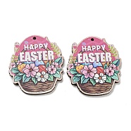 Single Face Printed Wood Pendants, Easter Charms, Flower, 45.5x40.5x2.5mm, Hole: 2mm(WOOD-K008-09A)