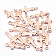 Brass Links connectors, Lead Free & Cadmium Free & Nickel Free, Sideways Cross, Real Rose Gold Plated, 13.5x5x1.5mm, Hole: 0.8mm(X-KK-P155-70RG-NR)