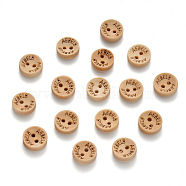 2-Hole Carved Maple Wooden Buttons, Flat Round with letter AEBEL8, Wheat, 9x3~4mm, Hole: 1.2~1.5mm(BUTT-N016-10)