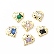Rack Plating Alloy with Glass Heart with Rectangle Pendants, with ABS Plastic Imitation Pearl Beaded, Light Gold, Cadmium Free & Nickel Free & Lead Free, Mixed Color, 20x18.5x7mm, Hole: 1.6mm(FIND-G051-08LG)