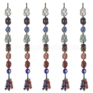 7 Chakra Nuggets Natural Gemstone Pocket Pendant Decorations, Nylon Thread and Gemstone Chip Tassel Hanging Ornaments, Black, 340x22mm(HJEW-JM01049-01)