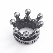 Retro 304 Stainless Steel European Beads, Large Hole Beads, Crown, Antique Silver, 12x6.5mm, Hole: 6mm(STAS-L243-039AS)
