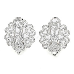 Flower Brass Micro Pave Cubic Zirconia Stud Earrings Finding, with Horizontal Loops, Cadmium Free & Lead Free, Platinum, 17.5x15.5mm, Hole: 1.4mm, Pin: 0.8mm(KK-E083-19P)
