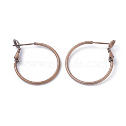 Brass Hoop Earrings, Ring, Red Copper, 24x1.5mm, Pin: 0.7mm(KK-I665-26B-R)
