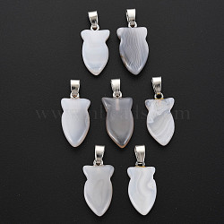 Natural Banded Agate/Striped Agate Pendants, with Light Gold Plated Iron Findings, Owl, White, 22.5~23.5x11~12.5x4.5~6mm, Hole: 4.5x6mm(G-N326-128-B01)