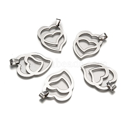 Heart to Heart 201 Stainless Steel Pendants, Stainless Steel Color, 39x30x1.5mm, Hole: 4x9mm(STAS-I032-122)