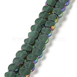 Electroplate Frosted Glass Beads Strands, Rainbow Plated Edge Beads , Faceted Flat Round, Sea Green, 5~6x6~6.5x3.5~4mm, Hole: 1.2~1.4mm, about 100pcs/strand, 21.10''(53.6cm)(EGLA-Z001-01G)