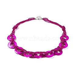 Spray Painted Disc Freshwater Shell & Acrylic Beaed Bib Necklaces, Magenta, 32.28 inch(82~82.5cm), 40mm(NJEW-S427-02C)