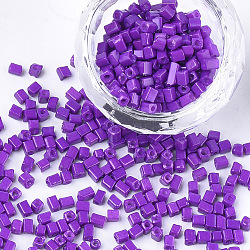 Baking Paint Glass Beads, Cube, Blue Violet, 3~6x2~2.5x2~2.5mm, Hole: 1mm, about 15000pcs/bag(SEED-S023-11A-09)