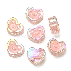 UV Plating Rainbow Iridescent Acrylic Enamel Beads, Heart with Bear Pattern, Pink, 17.5x20x9mm, Hole: 3.5mm(OACR-G012-12C)