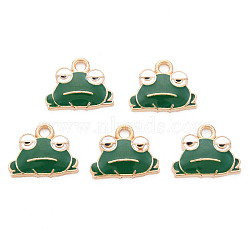 Alloy Enamel Pendants, Cadmium Free & Nickel Free & Lead Free, Light Gold, Frog, Dark Green, 12.5x15.5x2mm, Hole: 2mm(ENAM-N054-63C-NR)