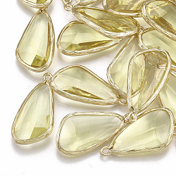 Glass Pendants, with Brass Findings, Faceted, teardrop, Golden, Yellow, 28.5x14x6mm, Hole: 1.5mm(X-GLAA-S179-12F)
