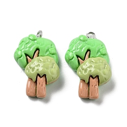 Spring Theme Opaque Resin Pendants, Plant Charms, Tree, 29x19x8.5mm, Hole: 2mm(RESI-R444-04I)