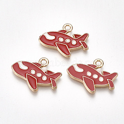 Alloy Airliner Pendants, Cadmium Free & Lead Free, with Enamel, Passenger Airplane, Light Gold, Red, 16x21x2mm, Hole: 2mm(ENAM-S115-083B)