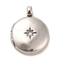 304 Stainless Steel Locket Pendants, with Rhinestone, Flat Round, Flat Round, 23x18x5mm, Hole: 2.7x2.3mm(STAS-M334-01A-AS)