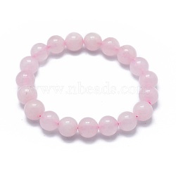 Natural Rose Quartz Bead Stretch Bracelets, Round, Dyed, 2 inch~2-1/8 inch(5.2~5.5cm), Bead: 10mm(X-BJEW-K212-C-045)