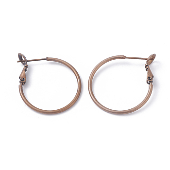 Brass Hoop Earrings, Ring, Red Copper, 24x1.5mm, Pin: 0.7mm