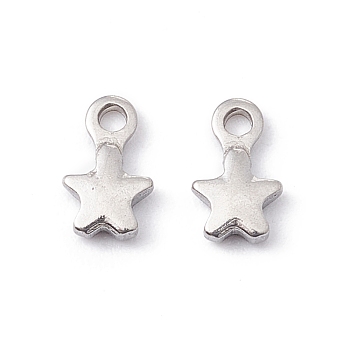 201 Stainless Steel Charms, Star, Stainless Steel Color, 6.5x4x1.3mm, Hole: 1mm