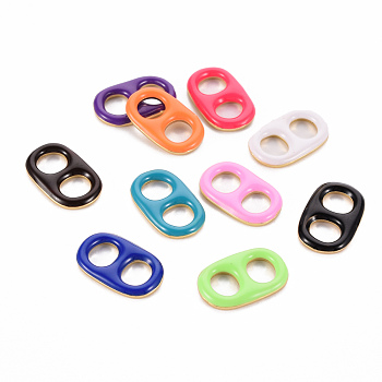 Brass Enamel Links Connectors, Cadmium Free & Nickel Free & Lead Free, Oval, Real 16K Gold Plated, Colorful, 18x11.5x2mm, Hole: 6mm