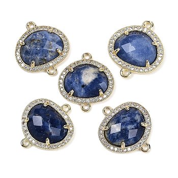 Natural Sodalite Faceted Oval Links, Rack Plating Brass Micro Pave Clear Cubic Zirconia Connector Charms, Golden, 20.5x17.5x4.5mm, Hole: 1.6mm