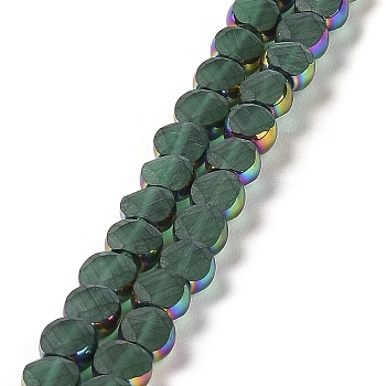 Electroplate Frosted Glass Beads Strands, Rainbow Plated Edge Beads , Faceted Flat Round, Sea Green, 5~6x6~6.5x3.5~4mm, Hole: 1.2~1.4mm, about 100pcs/strand, 21.10''(53.6cm)