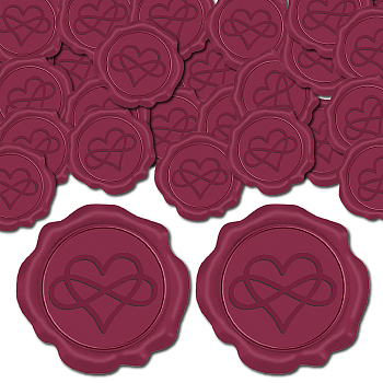 25Pcs Adhesive Wax Seal Stickers, Envelope Seal Decoration, For Craft Scrapbook DIY Gift, Medium Violet Red, Heart, 30mm