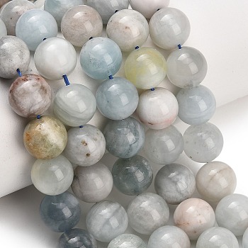 Natural Aquamarine Beads Strands, Smooth Round, 12mm, Hole: 1mm, about 15pcs/strand, 7.24~7.44''(18.4~18.9cm)