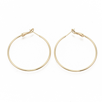 Brass Hoop Earrings, Nickel Free, Ring Shape, Real 18K Gold Plated, 7 Gauge, 40.5x40~41x3.5mm, Pin: 0.8mm