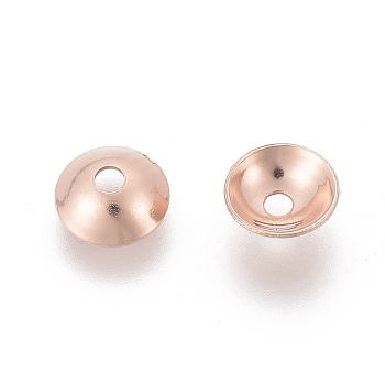 201 Stainless Steel Bead Caps, Round, Rose Gold, 5x1.5mm, Hole: 1mm