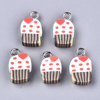 Handmade Polymer Clay Charms, with Platinum Tone Iron Findings, Mushroom, Colorful, 13.5~16x9.5x4.5mm, Hole: 1.8mm