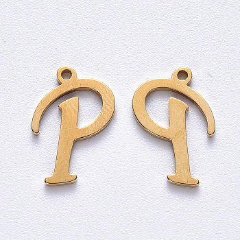 Vacuum Plating 201 Stainless Steel Charms, Laser Cut, Golden, Letter.P, 14x9.5x1mm, Hole: 1mm