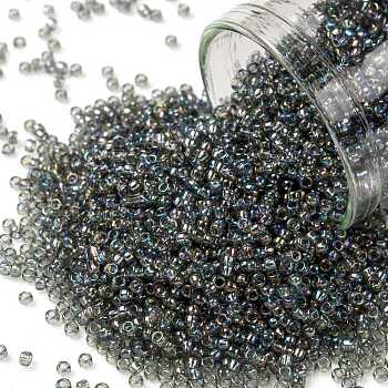 TOHO Round Seed Beads, Japanese Seed Beads, (176B) Dark Grey Black Diamond Transparent Rainbow, 15/0, 1.5mm, Hole: 0.7mm, about 3000pcs/bottle, 10g/bottle